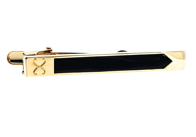 men's gold tie bar with obsidian