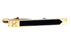 men's gold tie bar with obsidian